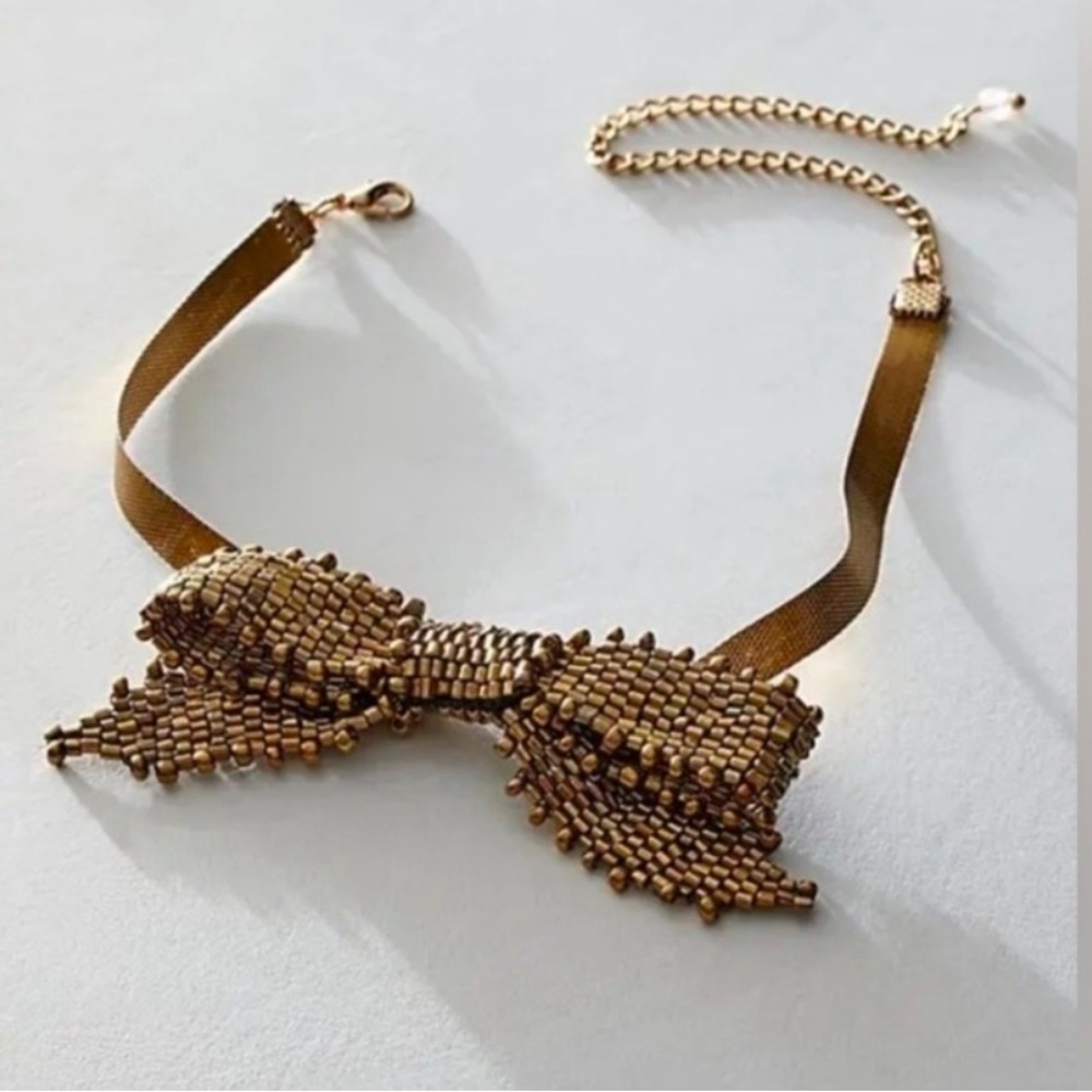 Free People Black Beaded Bow Necklace (Black or Bronze Available) - Picture 2 of 2